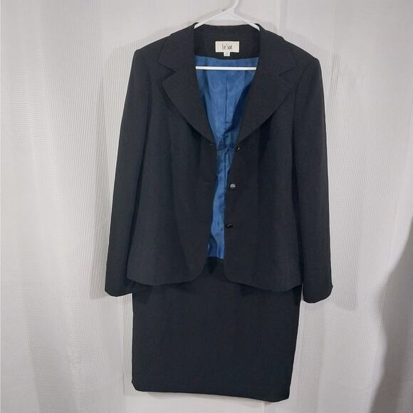 LE SUIT! RICH BLACK MICRODOT, WIDE LAPEL 2PC SKIRT & JACKET SUIT SET! SZ 16 - Picture 5 of 14
